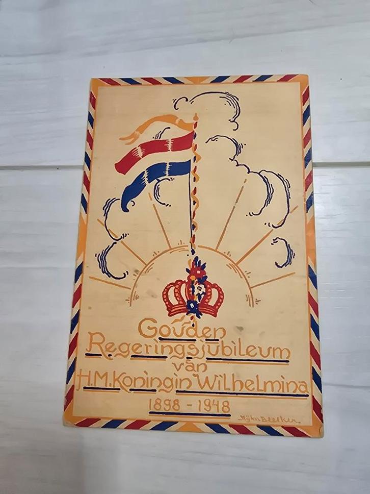 Wilhelmina Gouden Regeringsjubileum Kaart 1898-1948, Verzamelen, Koninklijk Huis en Royalty, Gebruikt, Kaart, Foto of Prent, Nederland