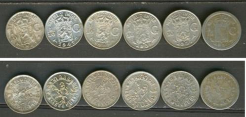 Nederlands Indië Ned 10 cent 1912-37-38-41-42-45 Zilver c-39, Postzegels en Munten, Munten | Nederland, Setje, 10 cent, Vóór koninkrijk