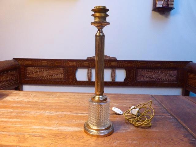 Vintage messing lamp met persglas, 41 cm., Antiek en Kunst, Antiek | Lampen, Ophalen of Verzenden