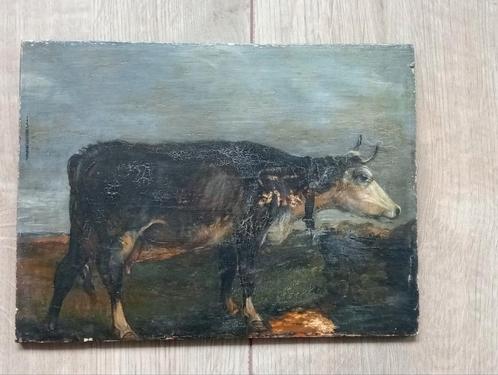 Klassiek schilderijtje van een koe, olie op paneel, Antiek en Kunst, Kunst | Schilderijen | Klassiek, Ophalen