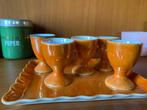 Vijf vintage oranje eierdopjes op plateau, Ophalen of Verzenden, Huis en Inrichting