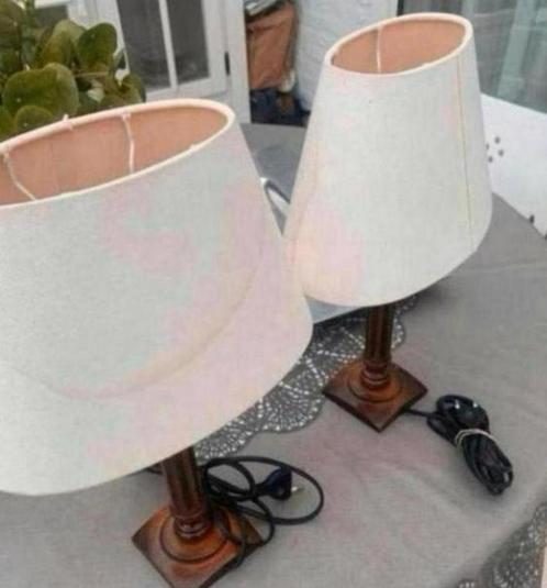 Setje schemer lapjes houten voetjes met ovale kap 37,5x16-25, Huis en Inrichting, Lampen | Tafellampen, Gebruikt, Minder dan 50 cm