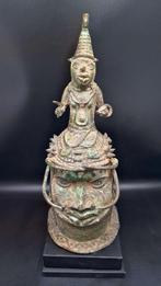 HERDENKINGS BRONZEN OBA-HOOFD IFE BINI EDO - NIGERIA 42cm, Antiek en Kunst, Ophalen of Verzenden, Brons