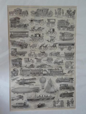litho voertuigen koetsen, trams, treinen, auto's jaren 20  beschikbaar voor biedingen