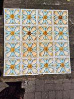 16 art nouveau wandtegels Gilliot Hemiksem turquoise geel, Ophalen