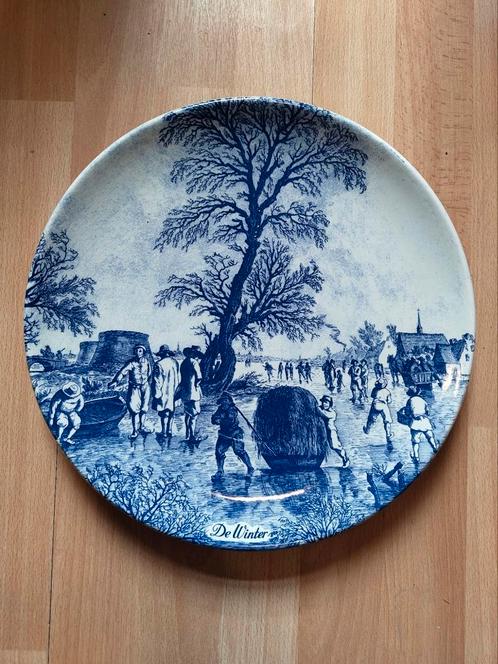 Delfs Blauw wandbord - De winter, Antiek en Kunst, Antiek | Wandborden en Tegels, Ophalen
