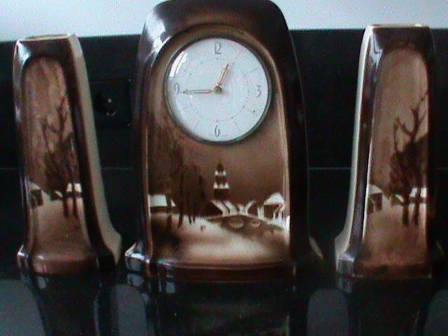 Art deco keramiek klokkenstel, Antiek en Kunst, Antiek | Klokken, Ophalen of Verzenden