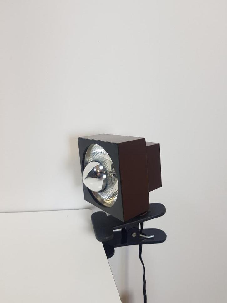 Vintage spot bruin klemspot square bureaulamp space age ‘70, Huis en Inrichting, Lampen | Spots, Gebruikt, Plafondspot of Wandspot