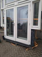 Kozijn met dubbele tuindeuren en zijramen, Ophalen, 120 cm of meer, 200 tot 215 cm, Hout