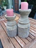 2 mooie boomstam kandelaars, Ophalen, Zo goed als nieuw, Hout, 25 tot 50 cm