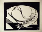 Jan Schonk Art Deco lino / houtsnede sierduif, Antiek en Kunst, Ophalen of Verzenden