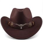 Bruine cowboy hoed met stierenkop / heren dames mannen, Verzenden, Nieuw, Hoed