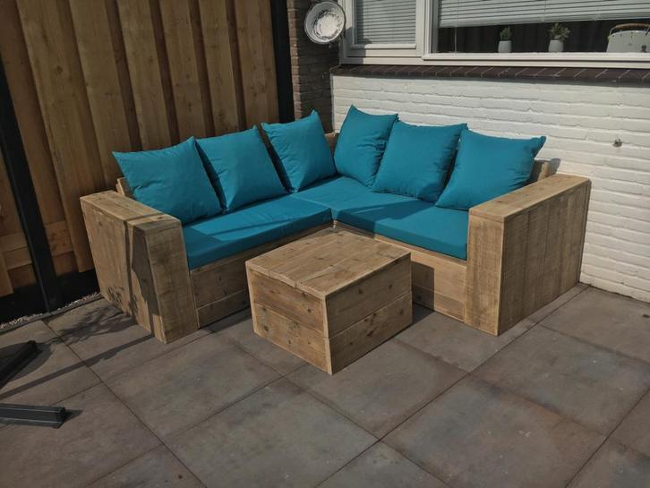 Steigerhout hoekbank tuinbank loungeset tuinset loungebank, Tuin en Terras, Tuinsets en Loungesets, Nieuw, Steigerhout, Hocker