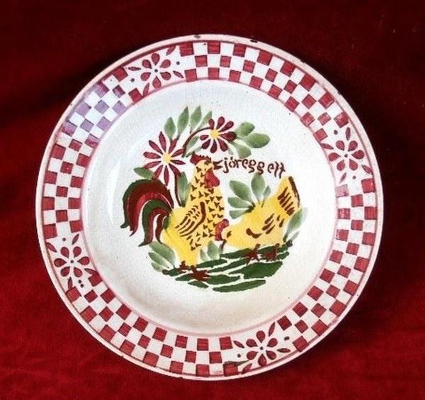 Hollohaza - Antiek wandbord met haan - Jó reggelt (45), Antiek en Kunst, Antiek | Keramiek en Aardewerk, Ophalen