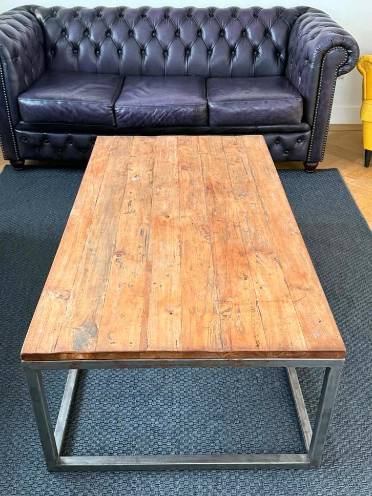 Industrial Teak Coffee Table (135 cm), Huis en Inrichting, Tafels | Salontafels, Zo goed als nieuw, Minder dan 50 cm, 50 tot 100 cm