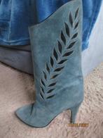 Vintage, blauw/groene suede laarzen, maat 6,5, Ophalen, Zo goed als nieuw, Blauw, Hoge laarzen
