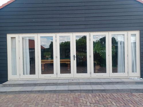 Terras kozijn met deuren, Doe-het-zelf en Verbouw, Kozijnen en Schuifpuien, Gebruikt, Deurkozijn, Hout, Ophalen of Verzenden