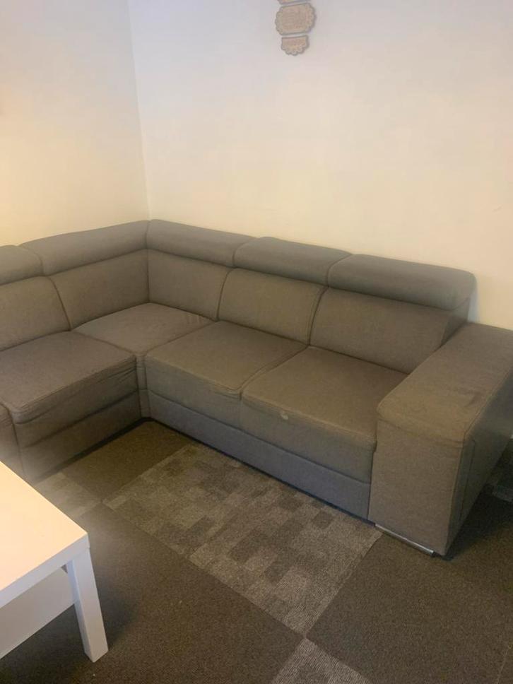 Grijze 6-persoons bank, Huis en Inrichting, Banken | Bankstellen, Gebruikt, Hoekbank, Vierpersoons of meer, 300 cm of meer, 75 tot 100 cm