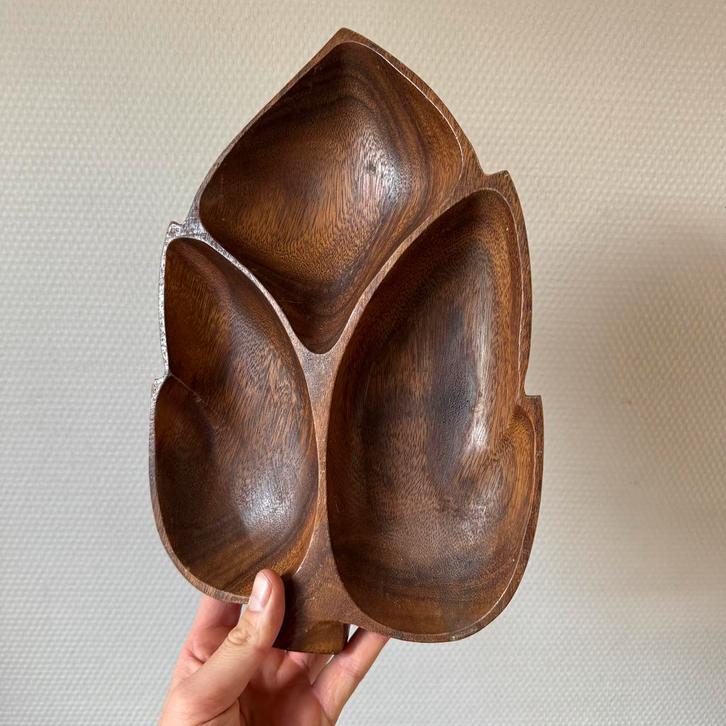 Vintage Teakhouten Blad Schaal, Hapjesschaal Teak, Retro, Huis en Inrichting, Woonaccessoires | Schalen en Manden, Gebruikt, Schaal