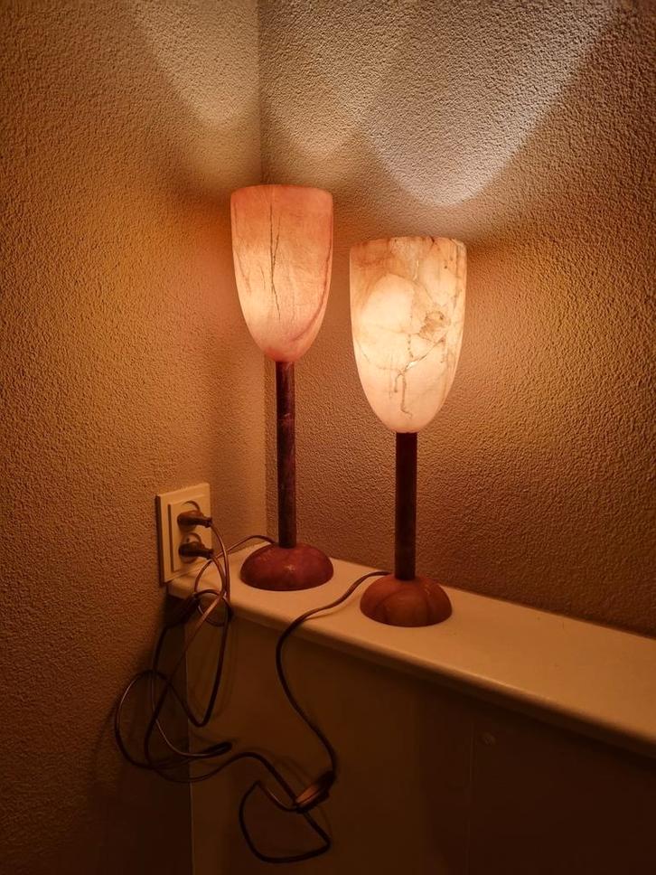 Set van 2 Alabast lampen E14 25W, Huis en Inrichting, Lampen | Wandlampen, Gebruikt, Overige materialen, Ophalen of Verzenden