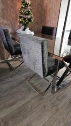 Eettafel Sleeperwood + Glas & 4 Stoelen Slangenprint, Huis en Inrichting, Ophalen of Verzenden