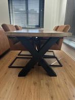 Robuuste houten eettafel met X-poten - Industrieel design, Huis en Inrichting, Tafels | Eettafels, Ophalen, Gebruikt, 50 tot 100 cm