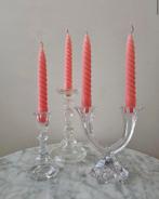 Vintage geperst glas kristal kandelaars tweearmige kandelaar, Antiek en Kunst, Ophalen of Verzenden, Glas