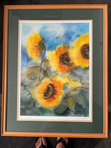 Aquarel geschilderde zonnebloemen beschikbaar voor biedingen