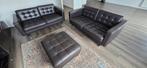 bankstel Ikea Landskrona leren bank bruin 2x2 +Voetenbank, Huis en Inrichting, Ophalen, Gebruikt, 150 tot 200 cm, Tweepersoons