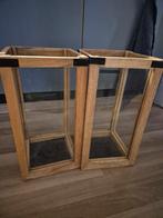 Houten Lantaarns (2 stuks), Huis en Inrichting, Woonaccessoires | Kandelaars en Kaarsen, Gebruikt, Bruin, Ophalen of Verzenden