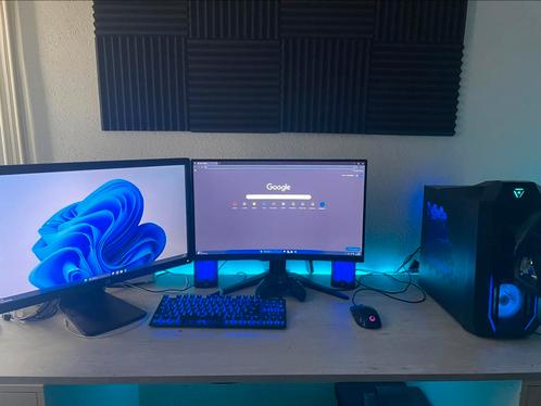 Complete gaming setup pc + 2 schermen, Computers en Software, Desktop Pc's, Zo goed als nieuw, 4 Ghz of meer, SSD, 16 GB, Met videokaart