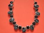 Prachtig Zilveren Collier met Sneeuwvlok Obsidiaan en Gitten, Sieraden, Tassen en Uiterlijk, Antieke sieraden, Verzenden, Zilver