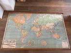 Prachtige vintage grote oude linnen wereldkaart, Gebruikt, Ophalen
