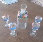Antieke karaf met glaasjes, handbeschilderd, Ophalen of Verzenden