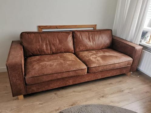 Stoere, industriële, echt leren bank!!!, Huis en Inrichting, Banken | Bankstellen, Zo goed als nieuw, Rechte bank, Driepersoons