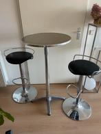 Bartafel met 2 Krukken, Huis en Inrichting, Barkrukken, Ophalen, In hoogte verstelbaar, Zo goed als nieuw, 90 cm of meer