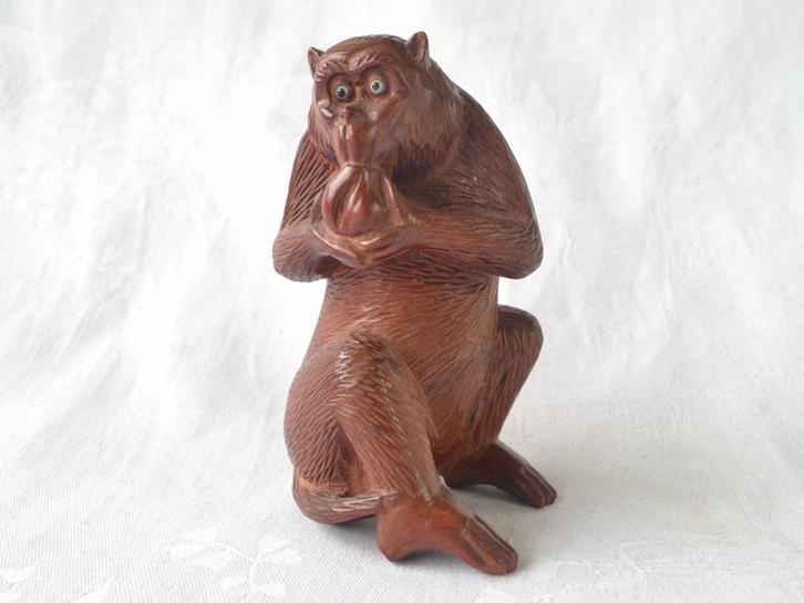 Antiek houten snijwerk, Aapje 107mm – Meiji, Japanse Okimono, Antiek en Kunst, Kunst | Beelden en Houtsnijwerken, Ophalen of Verzenden