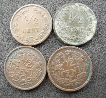 Zeven stuks: Halve centen te koop van 1884-1937 beschikbaar voor biedingen