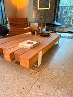 Eikenhouten salontafel met wit stalen frame, Huis en Inrichting, Tafels | Salontafels, Eikenhout, Zo goed als nieuw, 150 tot 200 cm