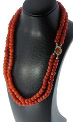 Bloedkoraal antieke ketting fraai 14k gouden slot dames, Verzenden, Goud, Ketting, Met edelsteen