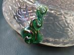 Glazen Kralik schaal met groene knoppen en messing rand, Verzenden