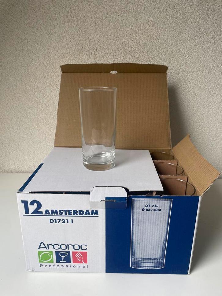 Arcoroc - Set van 12 Amsterdam Longdrinkglazen, Huis en Inrichting, Keuken | Servies, Zo goed als nieuw, Glas of Glazen, Overige stijlen