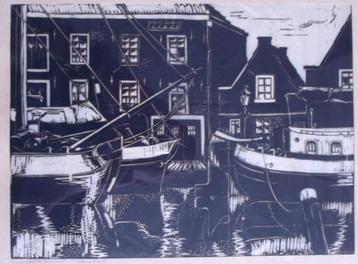 Dirk Nap - 1908 -1983) - Turfmarkt Alkmaar -  houtsnede beschikbaar voor biedingen