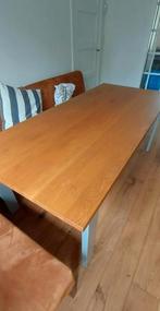 Massief eiken eetkamer tafel 90x200cm met stalen U poten, Ophalen, Gebruikt, 50 tot 100 cm, Vijf personen of meer