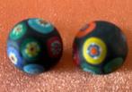 Vintage Clip Oorbellen Millefiori Glas Steen Zwart Bloemen, Overige materialen, Gebruikt, Zwart, Ophalen of Verzenden