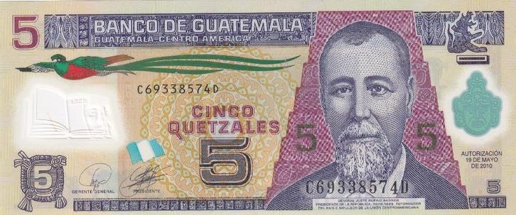 Guatamala 5 quetzales 19-5-2010 polymer, Postzegels en Munten, Bankbiljetten | Amerika, Los biljet, Zuid-Amerika, Verzenden