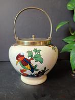 Vintage Koekjespot met vogeldecor en verzilverd armatuut, Ophalen of Verzenden