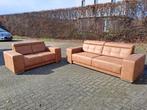 opruiming cognac bruin leren bankstel 2 en 3 zits, Nieuw, Rechte bank, Leer, 75 tot 100 cm