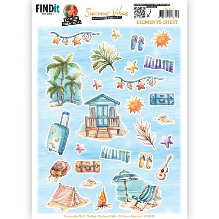 Yvonne Creations CD11915 Summer Vibes elementen knipvel A4, Hobby en Vrije tijd, Kaarten | Zelf maken, Nieuw, Knipvel, Overige thema's