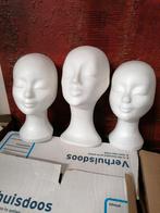 Drie polystyreen paspoppen hoofden, Ophalen, Gebruikt